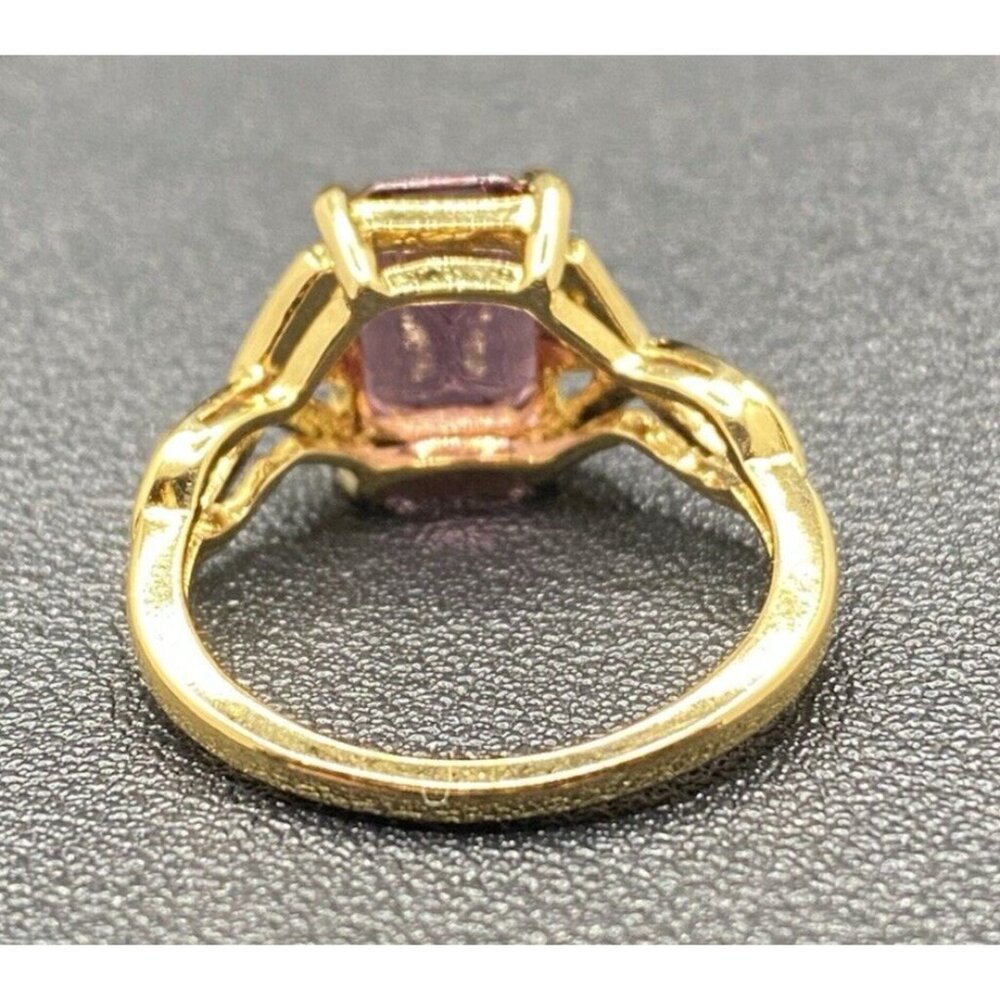 Emerald Cut Amethyst Ring CZ Accent 14k Yellow Gold Plated Size 7 Wt 3 Grams - Picture 3 of 13
